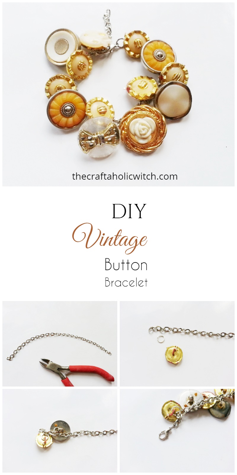 DIY Vintage Button Bracelet 5 button bracelet pin image - DIY Vintage Button Bracelet