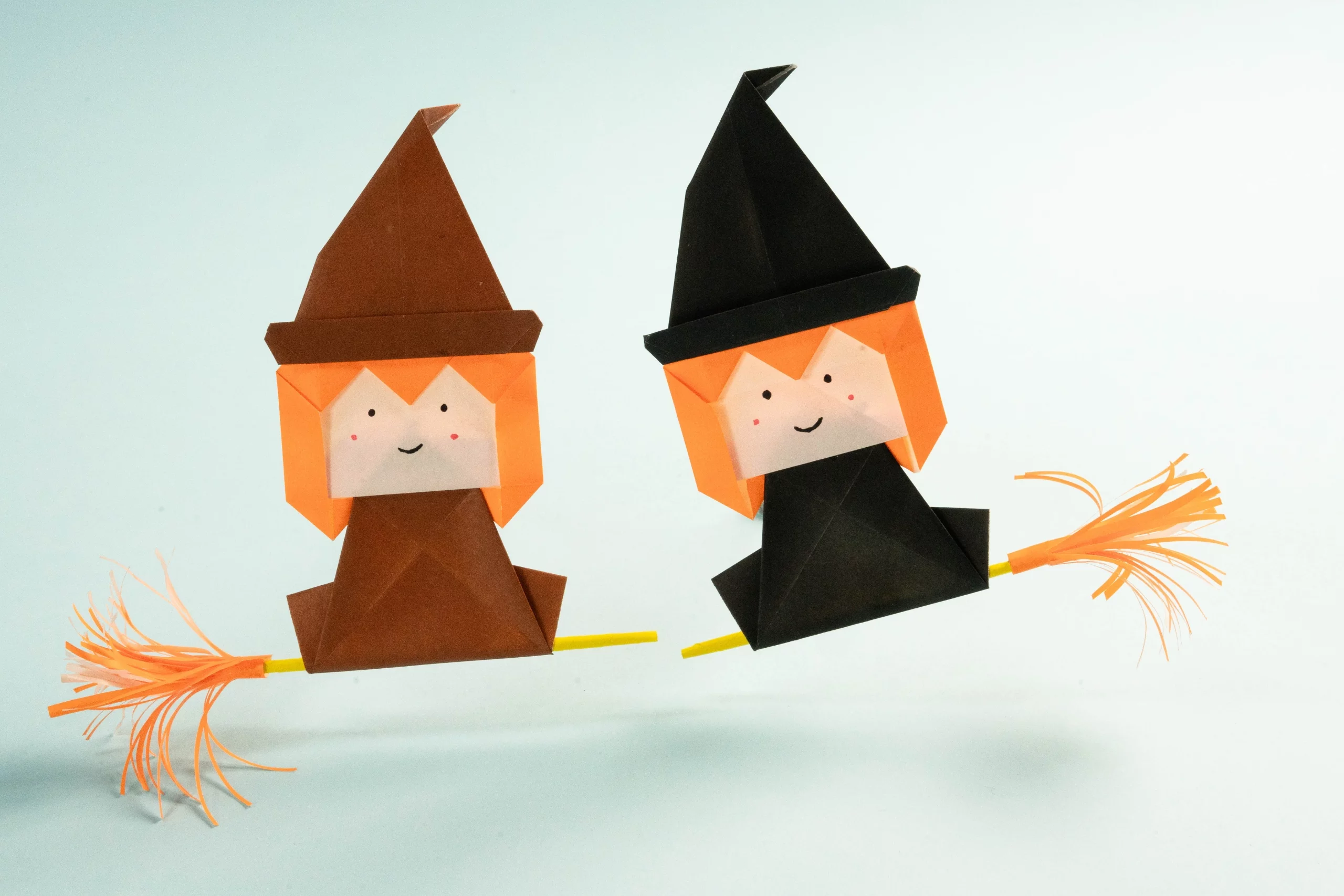 15 Halloween Origami Projects with Step-by-Step Tutorials 14 Origami witch: complete paper witch figure with hat, body, and broom