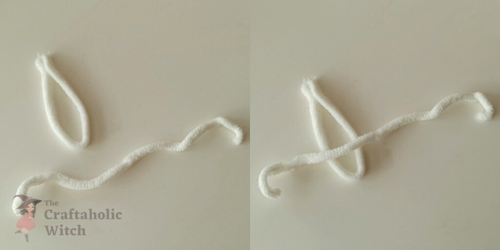 Yarn pieces positioned to start lark's head knot for Christmas gnome beard