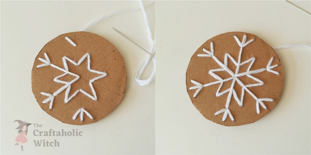 Cardboard Snowflake Ornament Steps 4 - Easy Cardboard Snowflake Ornament for Kids (Free Template + Video Tutorial)