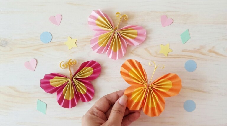 Easiest Paper Butterfly for Kids (with Free Template) 2 Colorful accordion-fold paper butterfly craft made with craft paper and free template