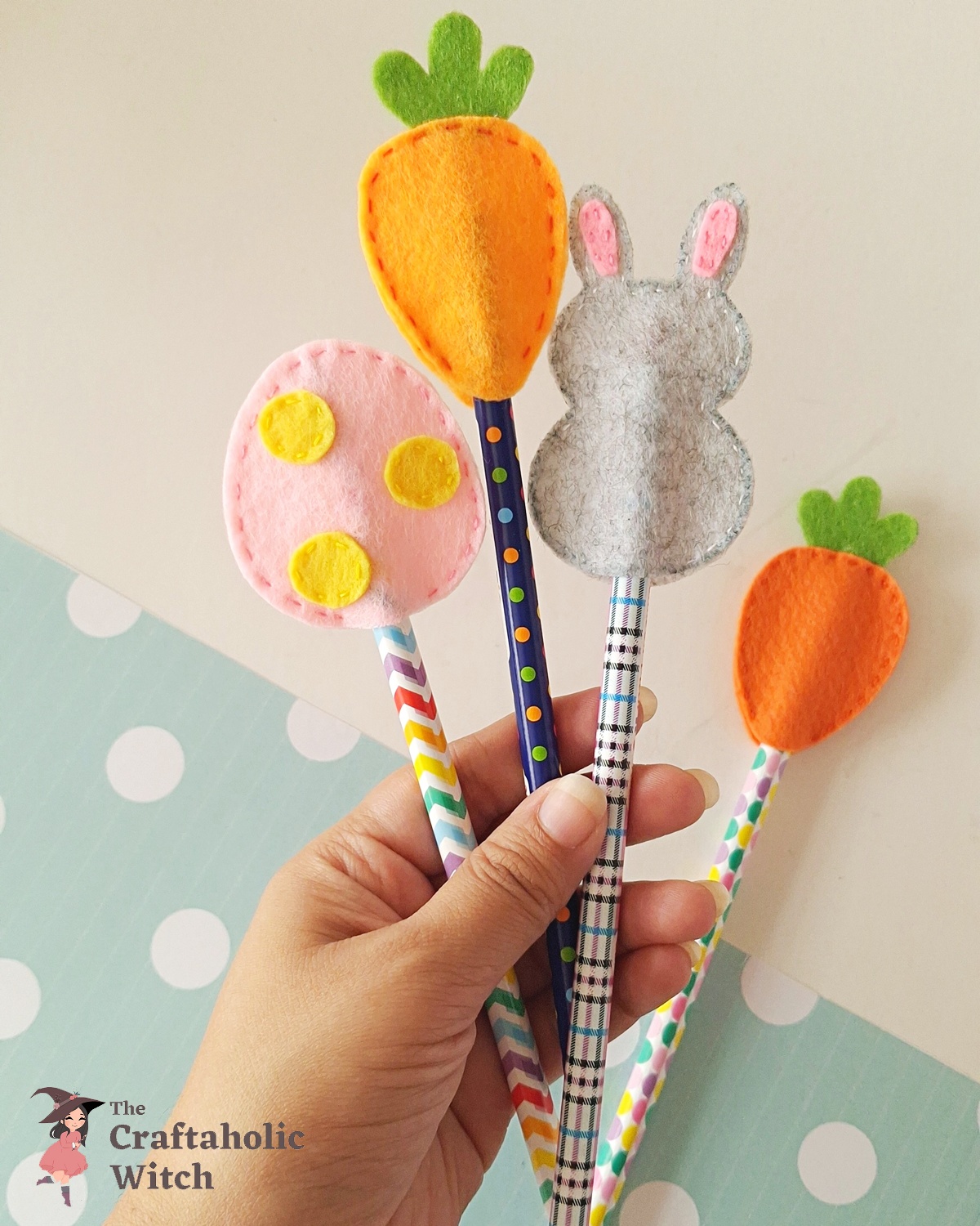 Felt Easter pencil toppers pin image Felt Easter pencil toppers, egg, bunny, and carrot designs, on pencils