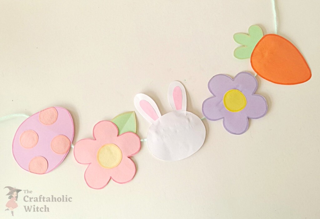 Completed Easter paper garland flipped to the front side showing all four designs