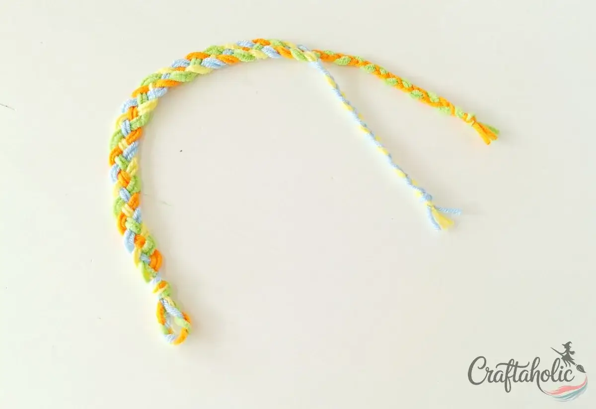 The finished braided friendship bracelet before closing