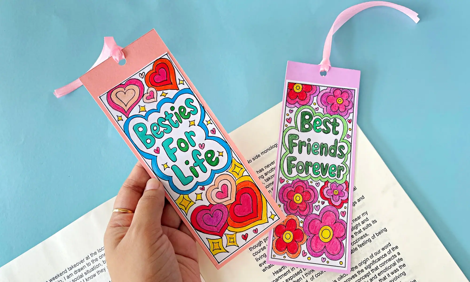 Finished friendship day bookmark craft Completed friendship day bookmark with colorful flowers and a ribbon tassel