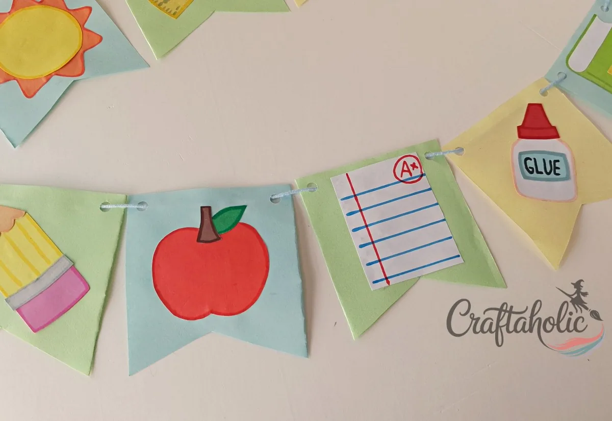 Finished garland flipped to the front Finished back to school paper garland turned to the front, ready to hang in the classroom