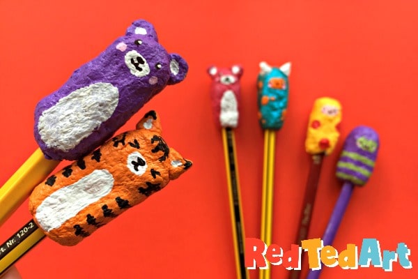 DIY paper clay pencil toppers molded into small character shapes