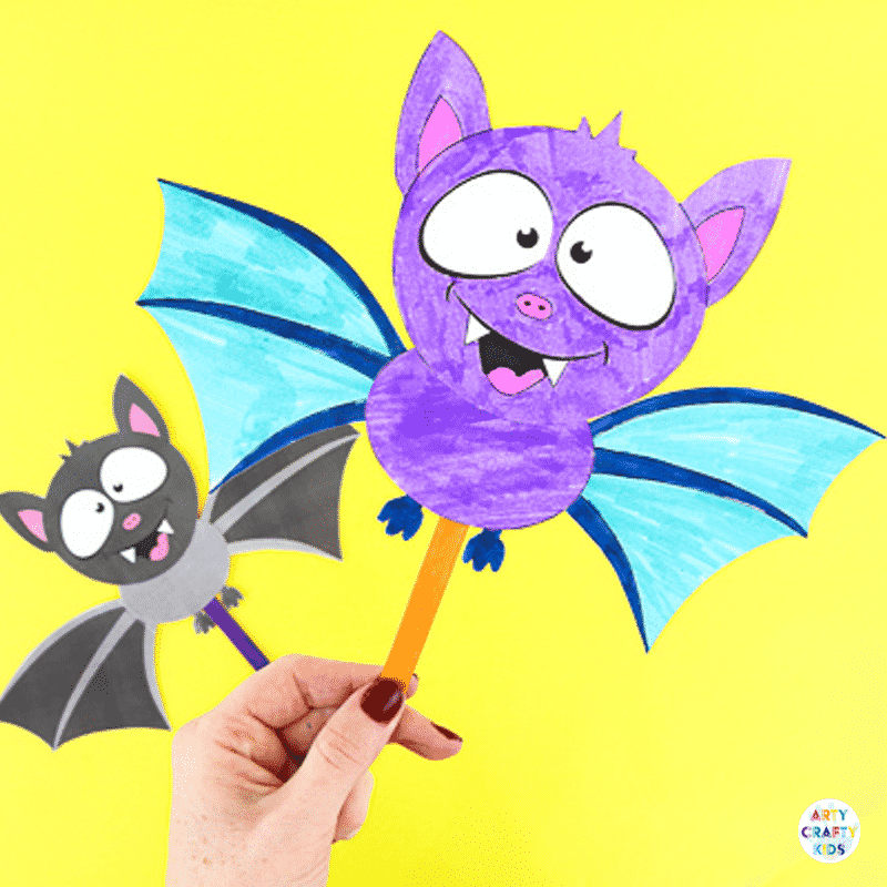 20 Easy Halloween Paper Crafts for Kids to Make at Home 2 Easy paper bat craft: colorful printable paper bats on craft sticks made by kids