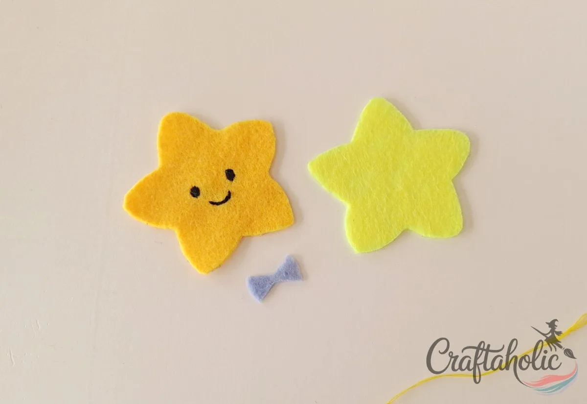Finished felt star face secured with a knot on the back