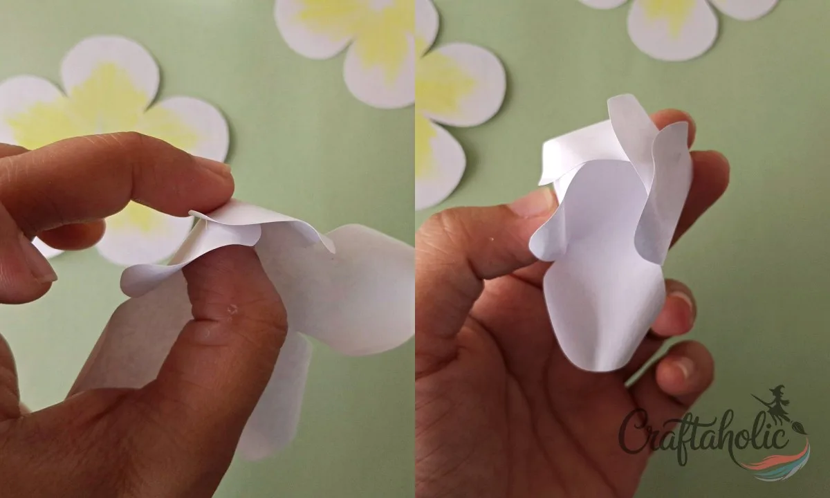 How to Make a Realistic Paper Gardenia Flower 10 Gluing and stitching paper gardenia petals into a spiral toward the center