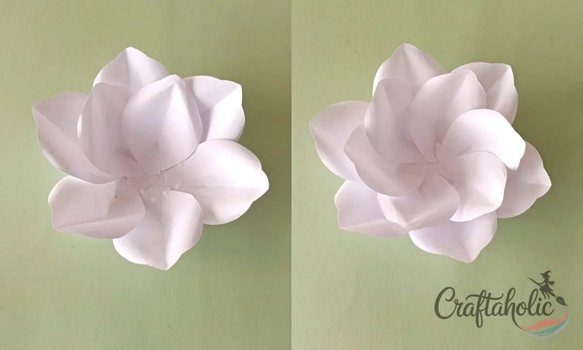 How to Make a Realistic Paper Gardenia Flower 18 Adding the medium petal layer over the paper gardenia flower base