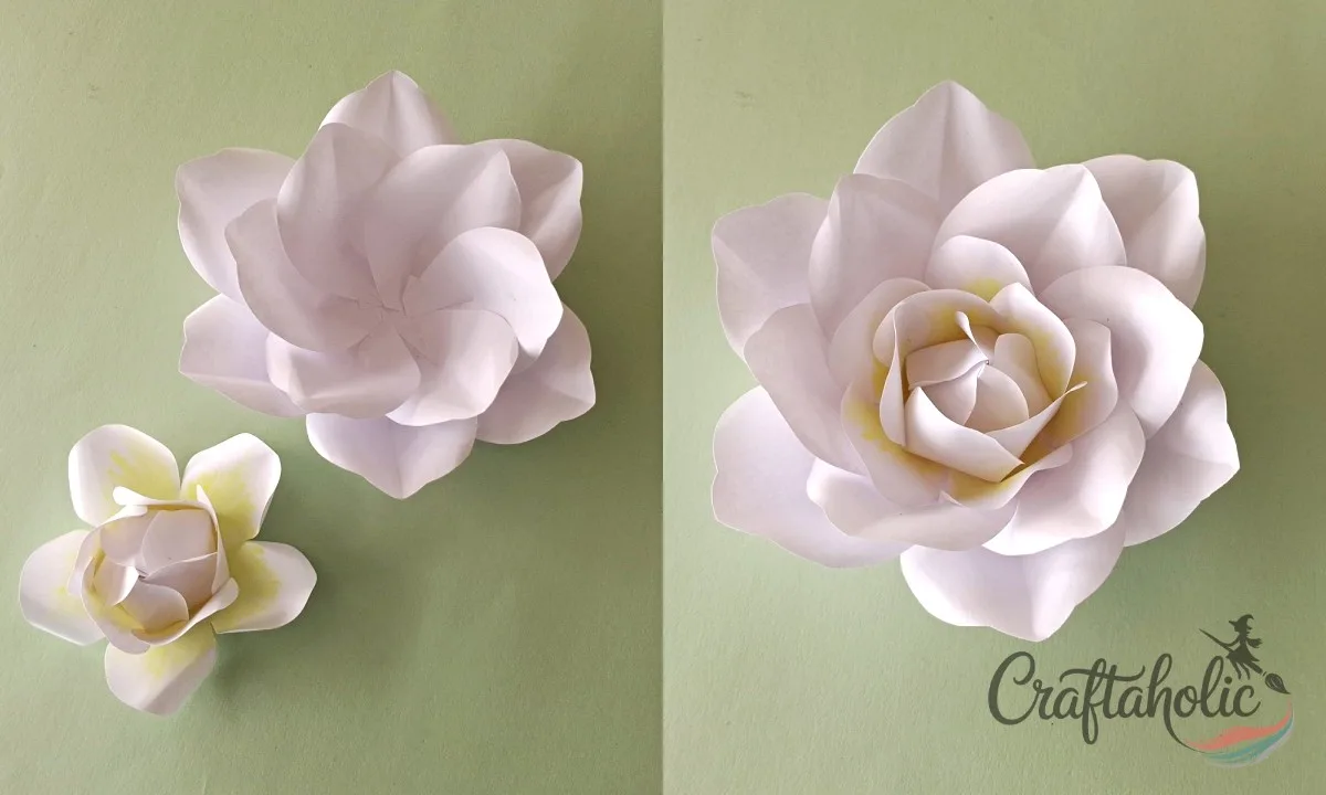 How to Make a Realistic Paper Gardenia Flower 19 Gluing the finished flower center into the paper gardenia base