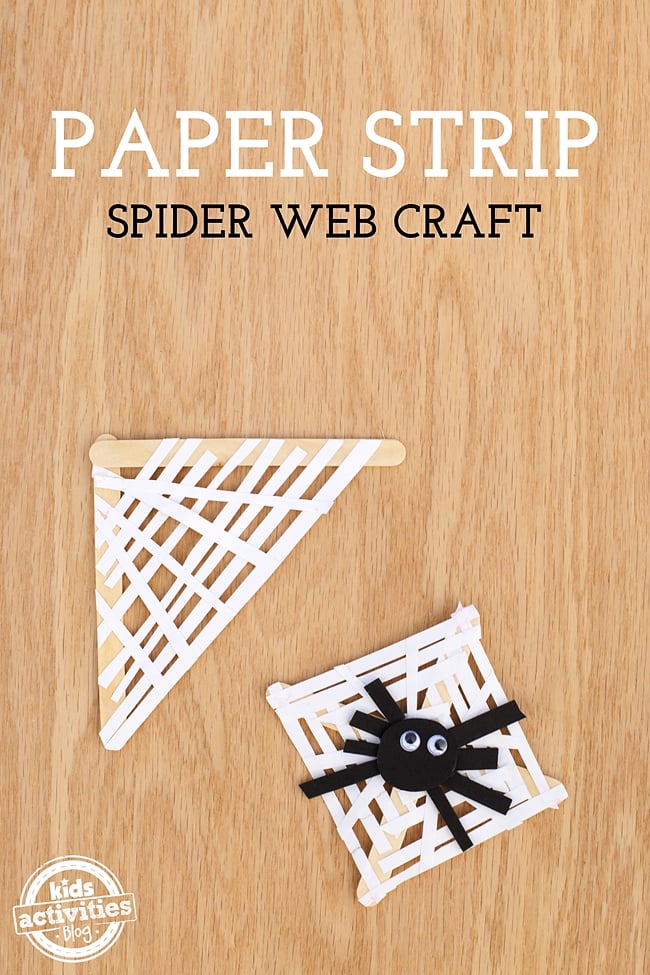 20 Easy Halloween Paper Crafts for Kids to Make at Home 13 Paper strip spider web craft: white paper strip spider web with a paper spider on top