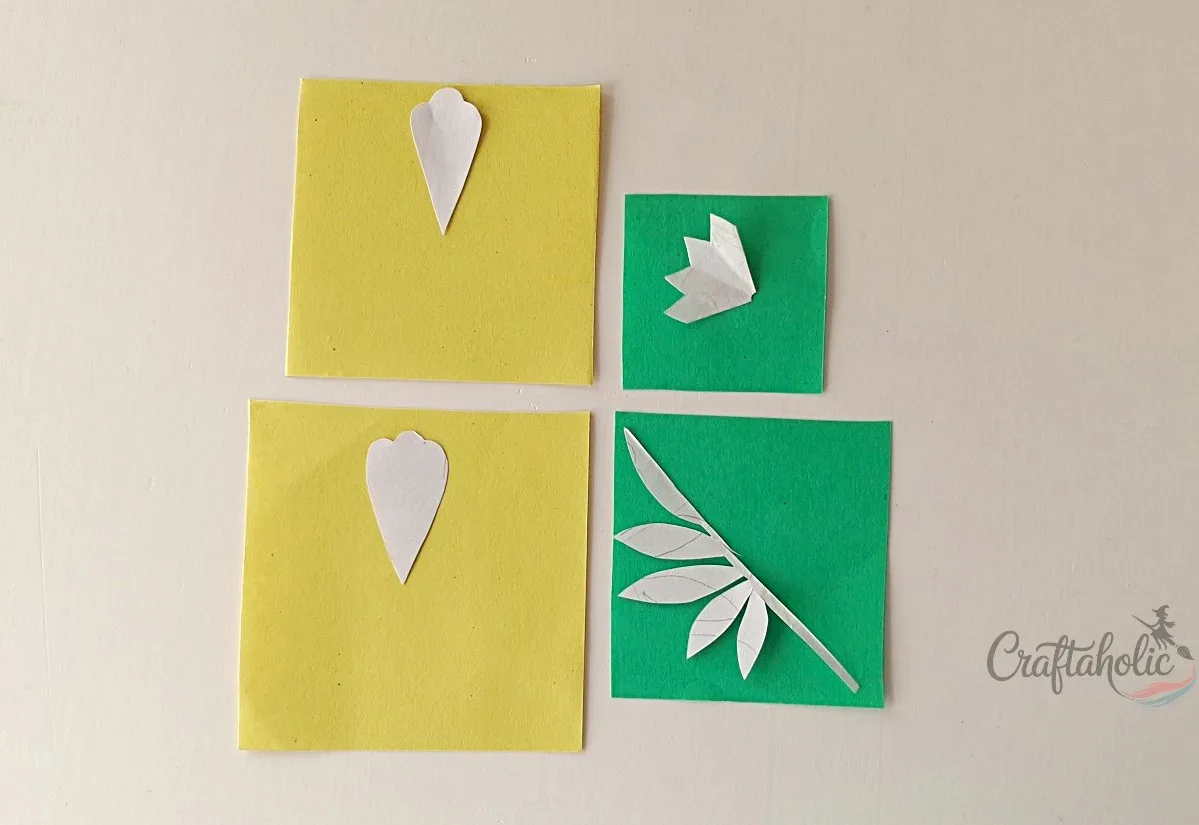 Preparing template patterns and colored paper squares for a realistic paper marigold