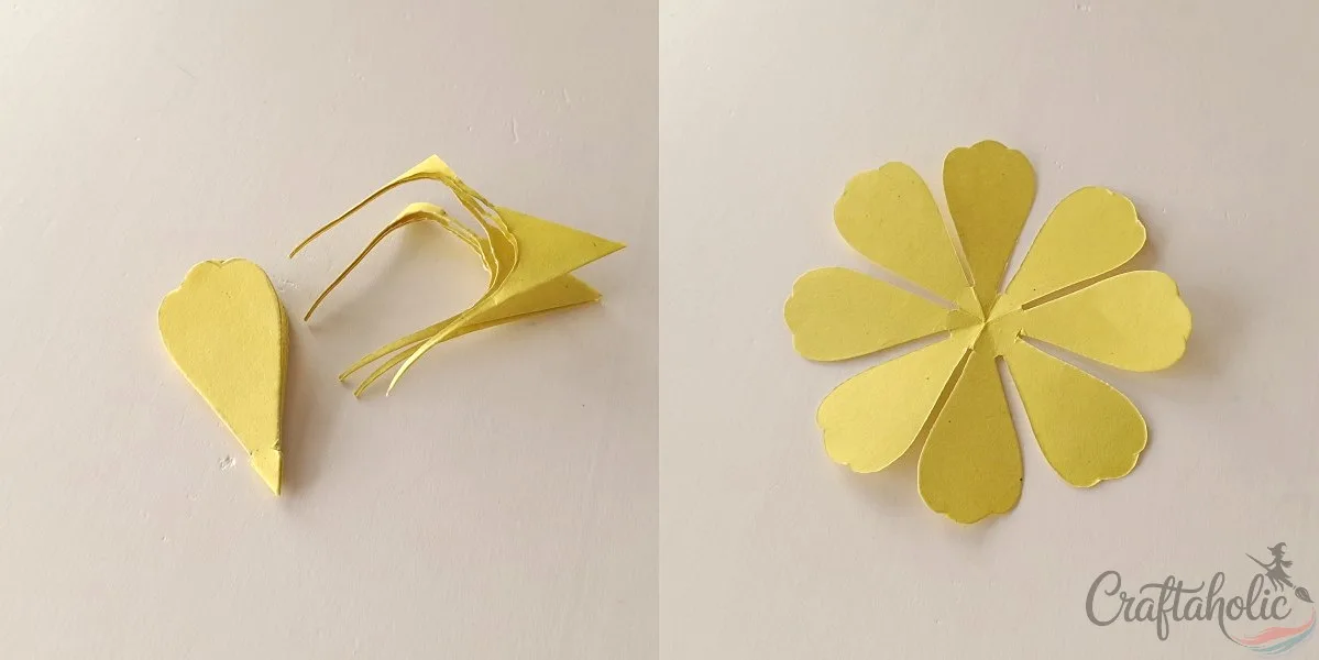 Cutting and unfolding a paper marigold petal layer