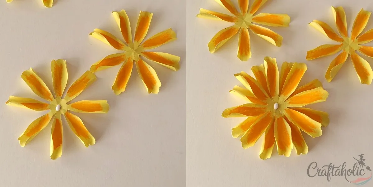 Gluing big petal layers together for the paper marigold center
