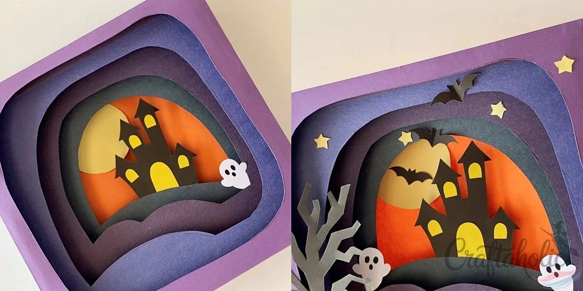 Arranging the Halloween scene Placing the haunted house, ghosts and bats on the layers to arrange the Halloween scene