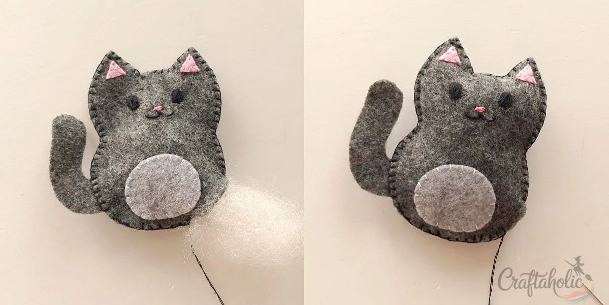 4 Easy to Make Felt Halloween Plushies (Bat, Cat, Ghost, Pumpkin) + Pattern 10 Stuffing and finishing the felt cat plush