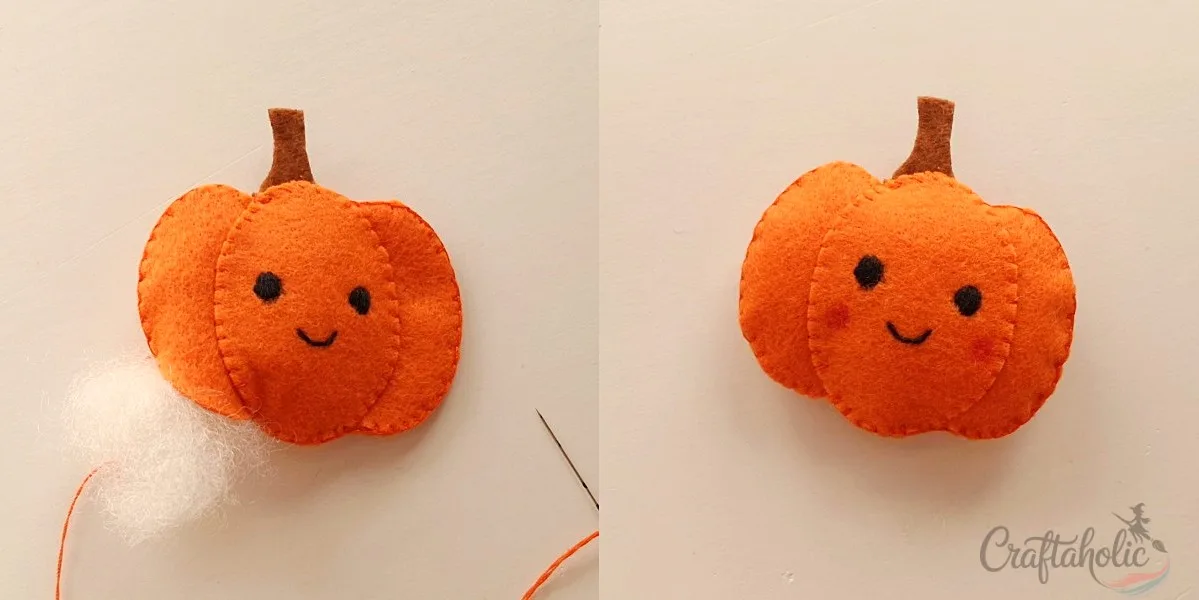 4 Easy to Make Felt Halloween Plushies (Bat, Cat, Ghost, Pumpkin) + Pattern 19 Stuffing and finishing the felt pumpkin plush