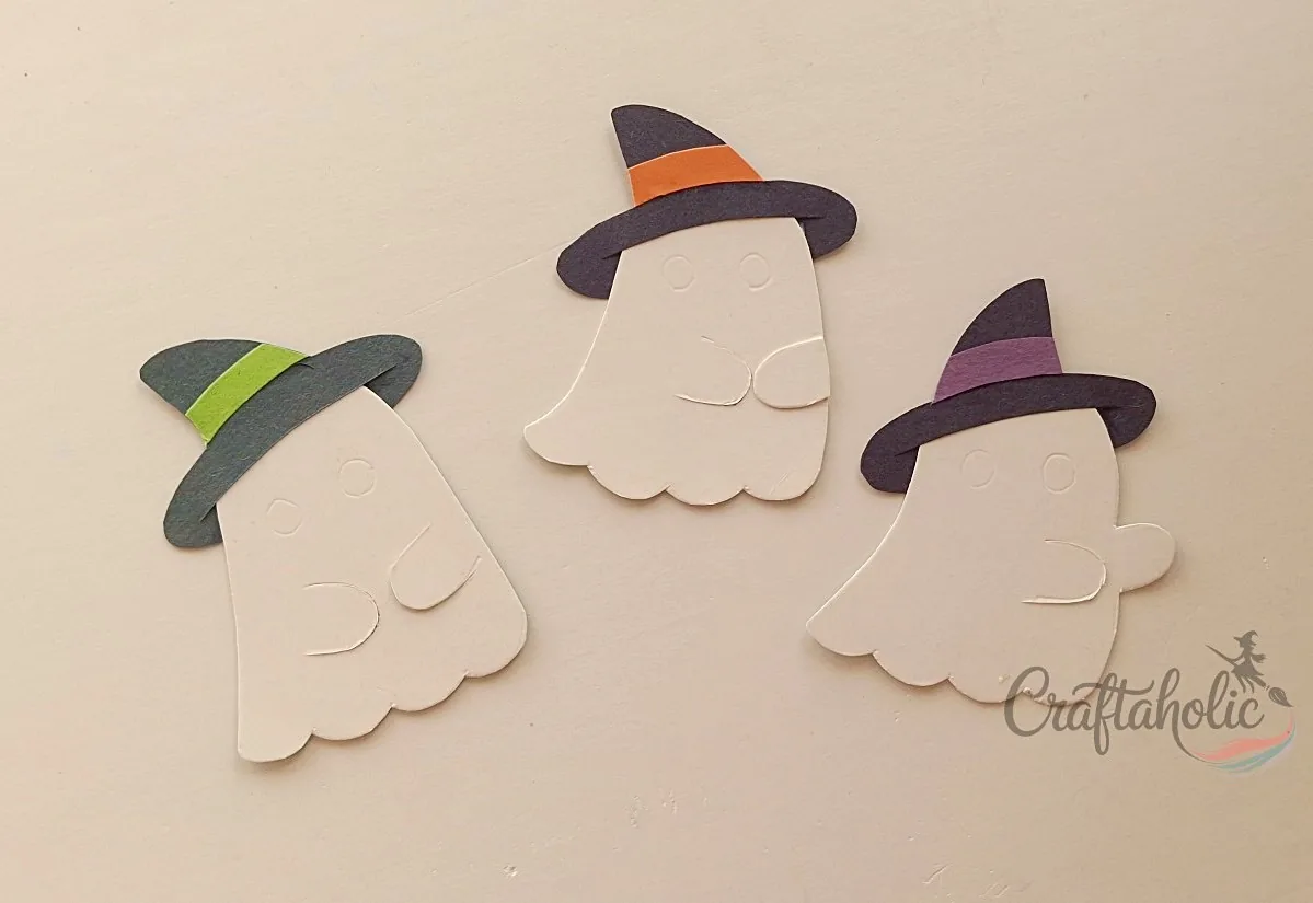 Hatting the remaining ghosts All three ghost patterns with witch hats attached