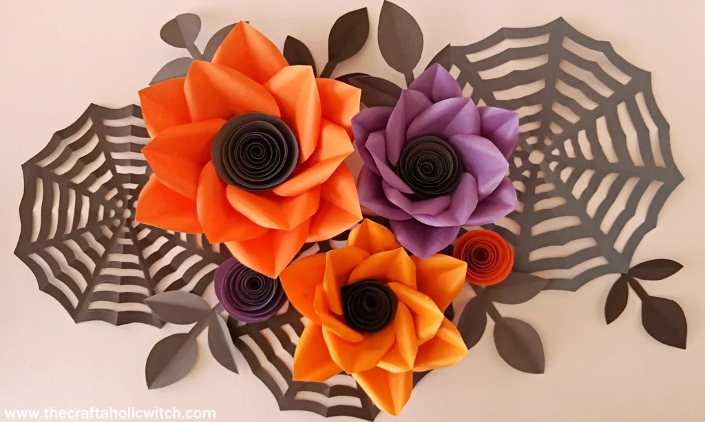 Easy Halloween Flower Wall Art  (3D Paper Backdrop) + Template