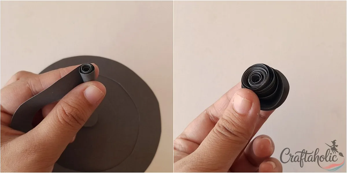 Coiling the paper spiral cutout from its outer edge