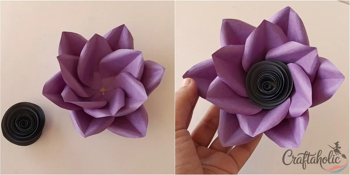Attaching the inner petals and spiral center to finish the paper flower