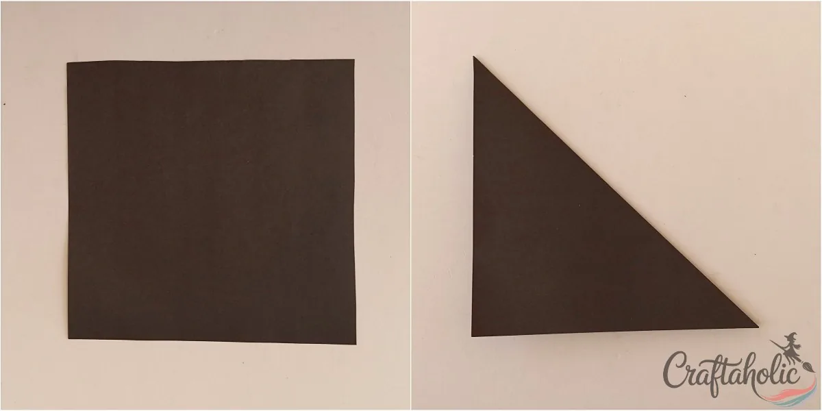 Folding a square paper in half diagonally for the paper spider web