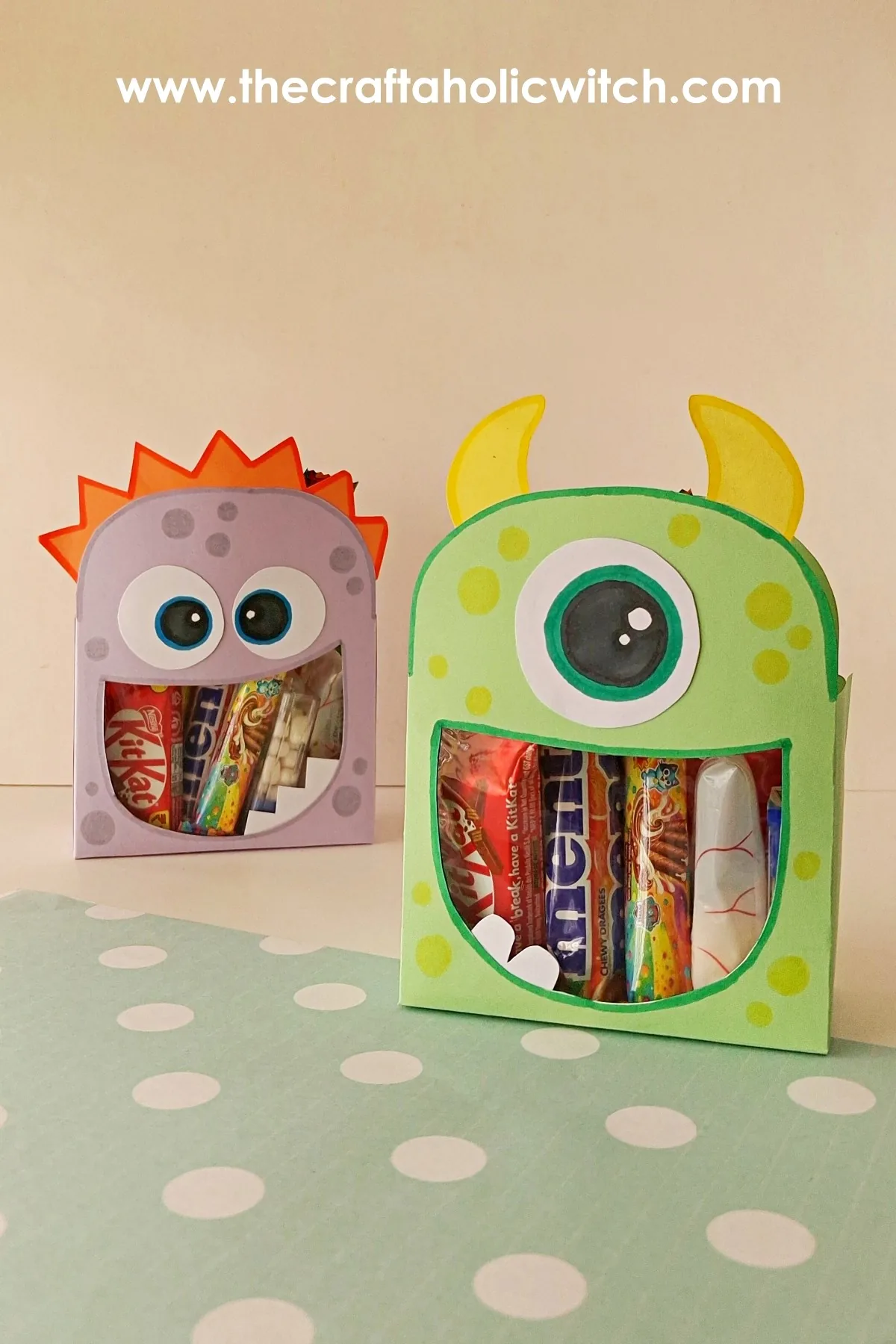 Two monster snack boxes side by side, ready for Halloween treats