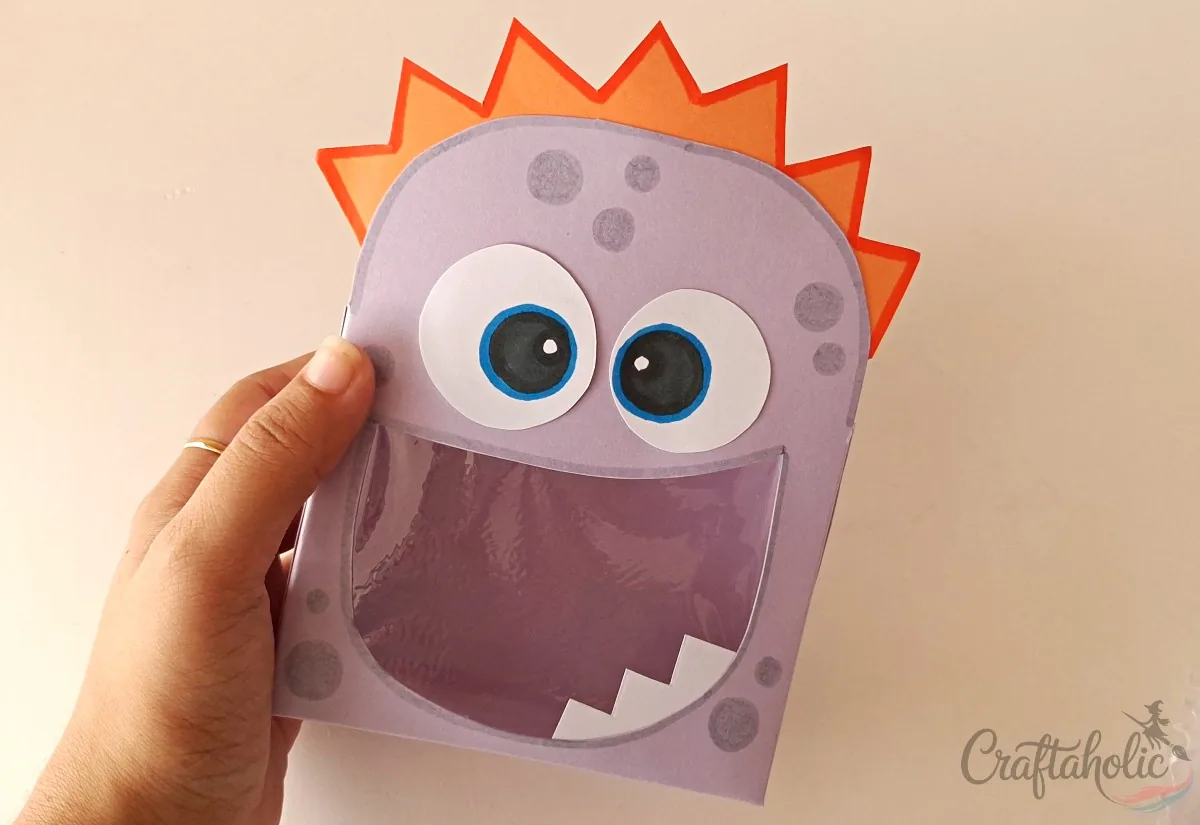 Finished monster snack box drying after assembly