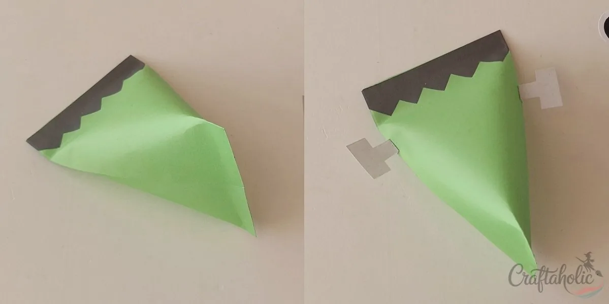 Frankenstein treat box, step 4: attaching bolts Gluing the bolt cutouts onto the paper halloween treat box