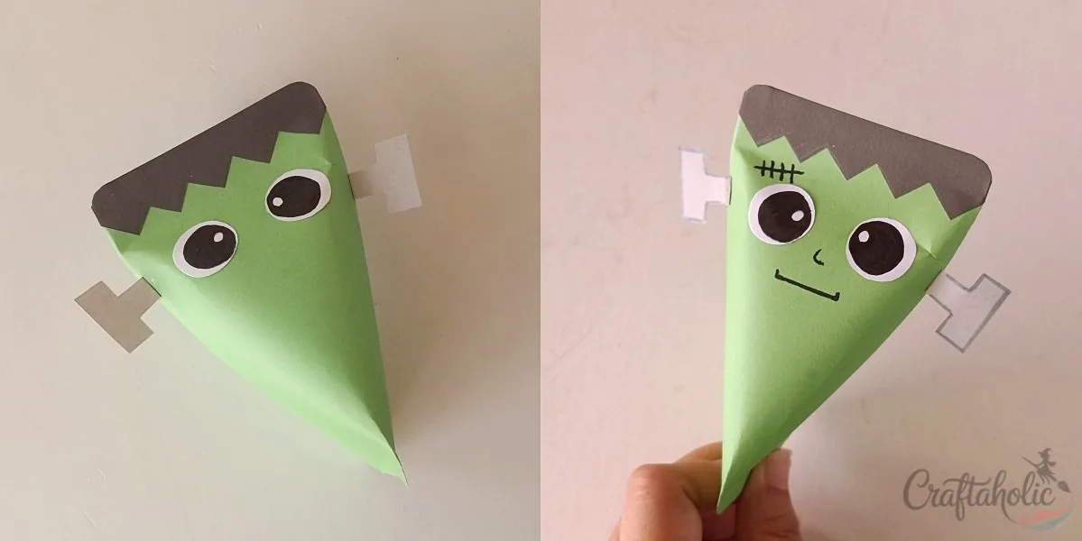 Frankenstein treat box, step 5: drawing the face Drawing the Frankenstein face to complete the treat box
