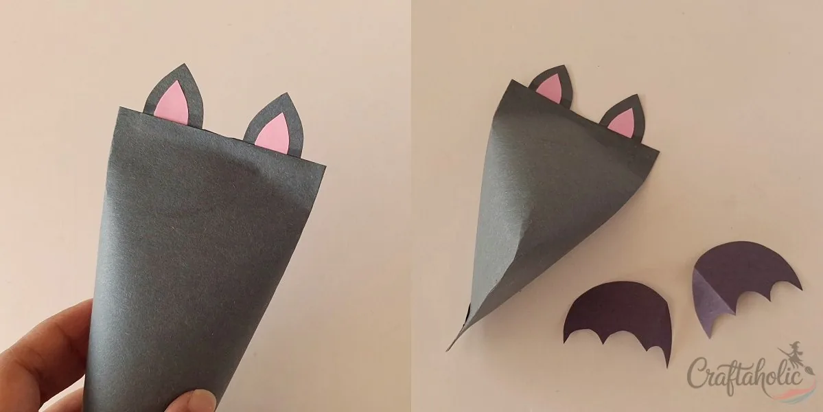 Bat treat box, step 3: securing sides Flattening and securing the sides of the bat paper treat box