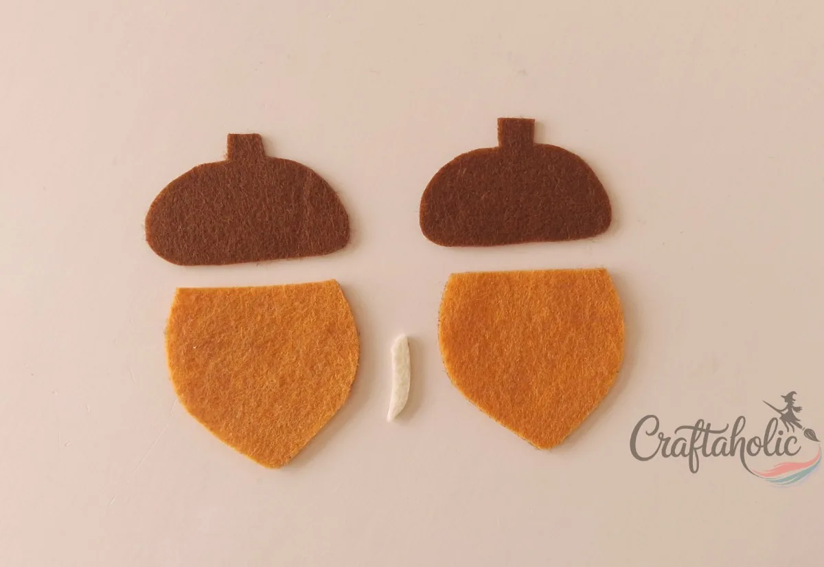 Felt acorn ornament, step 1 Felt cutouts for the acorn cup, nut and shine line traced from the template
