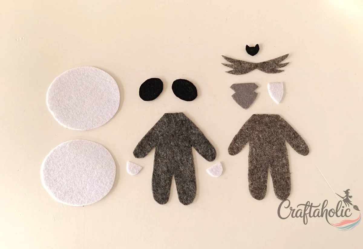 Jack's cut felt pieces Jack felt doll pattern pieces cut from white, black and gray felt